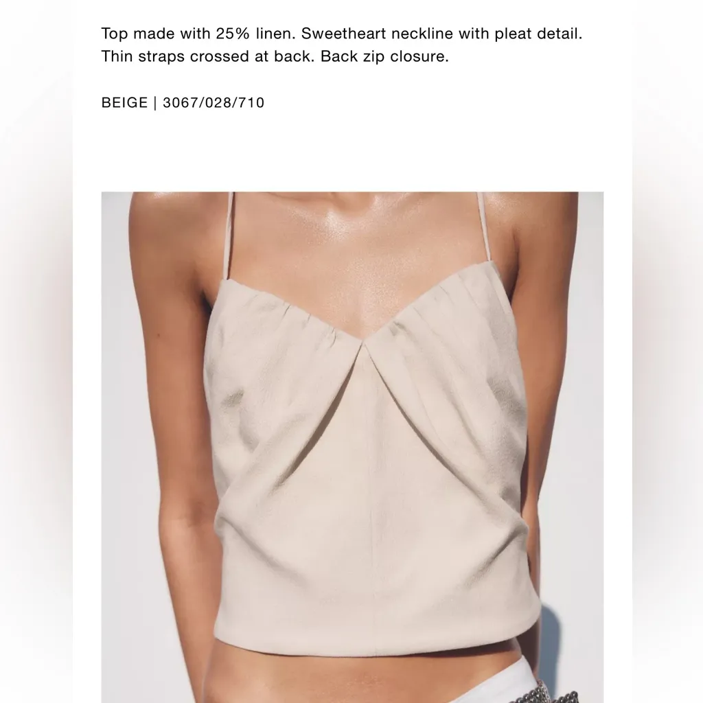 Zara NWT cream ivory ruched detail strappy top with zipper back - linen top - Image 4