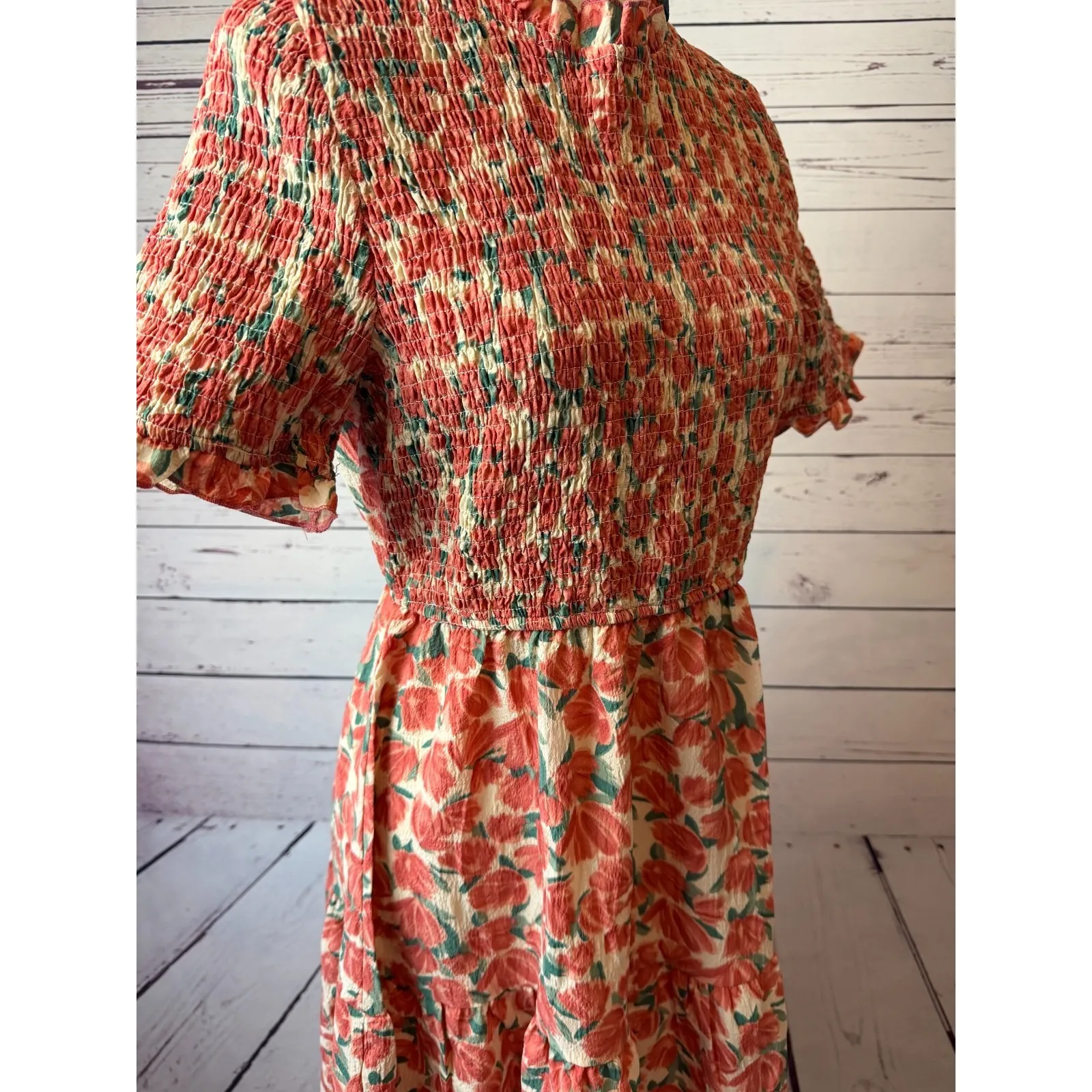 Hayden Los Angeles Midi Dress Smocked NWT  Medium Cottage Ruffle Floral Boho - Image 7