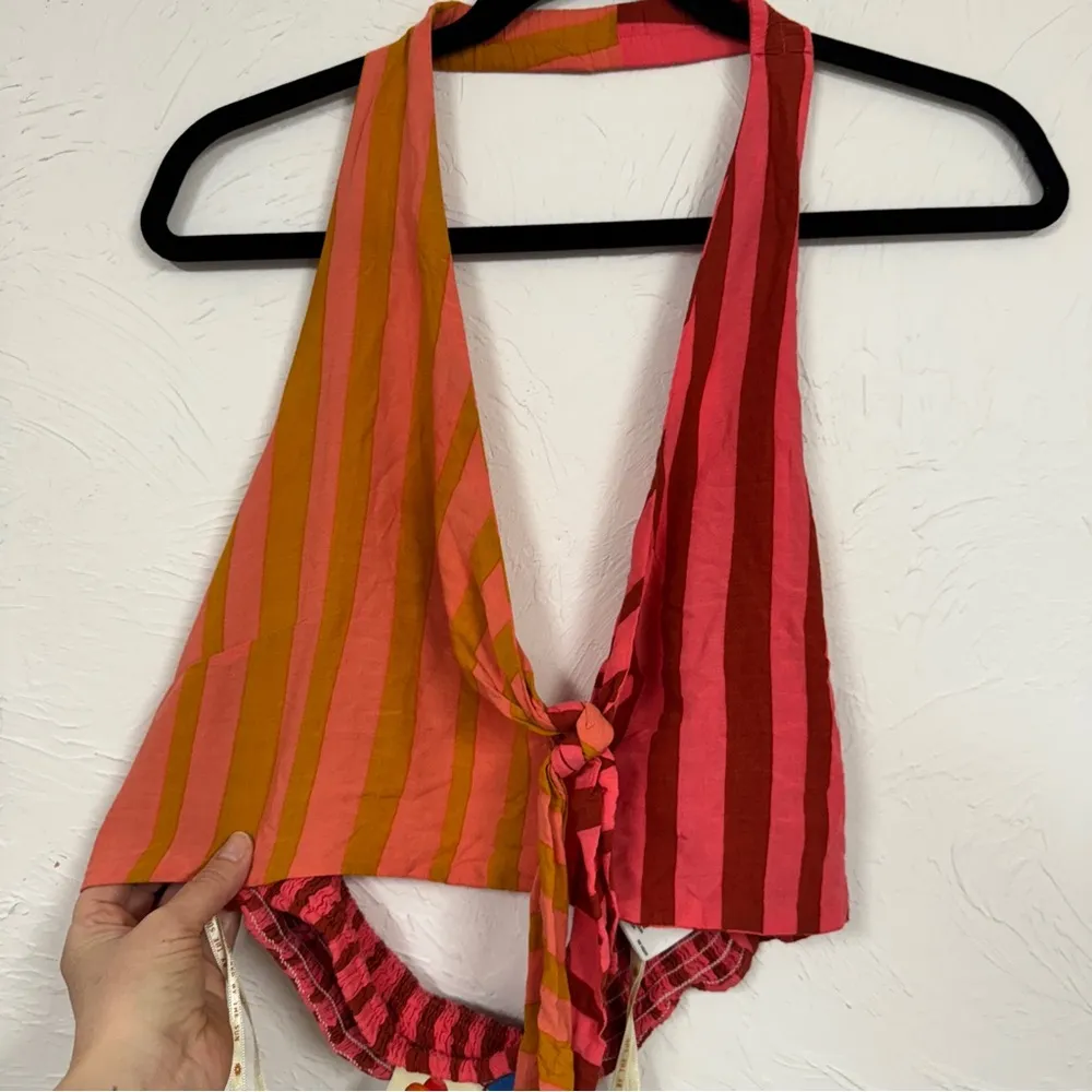 Farm Rio Anthropologie Pink Orange Striped Halter Crop Top Womens XL Beachy - Image 6