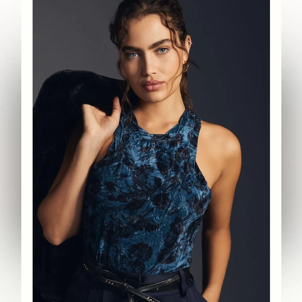 NWT XS Pilcro Blue Motif Velveteen Racerback Tank - Image 2