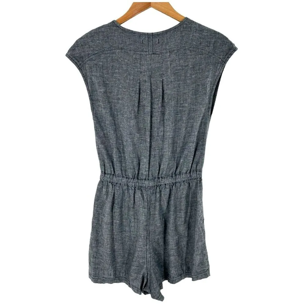 Toad & Co Gray Chambray Tencel Cap Sleeve Romper Shorts Size Small - Image 3