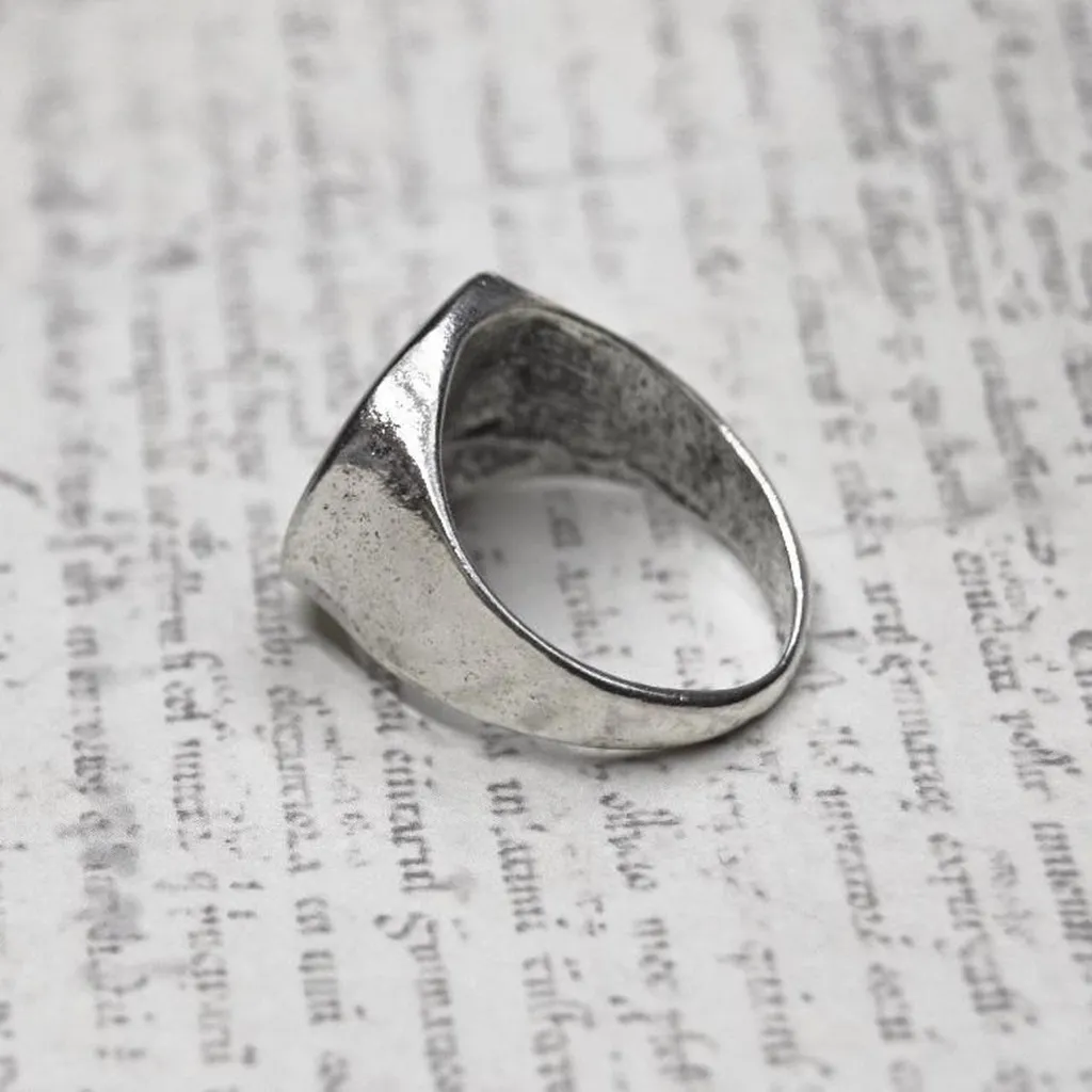 Black Enamel Oval Signet Ring Silver - Image 2