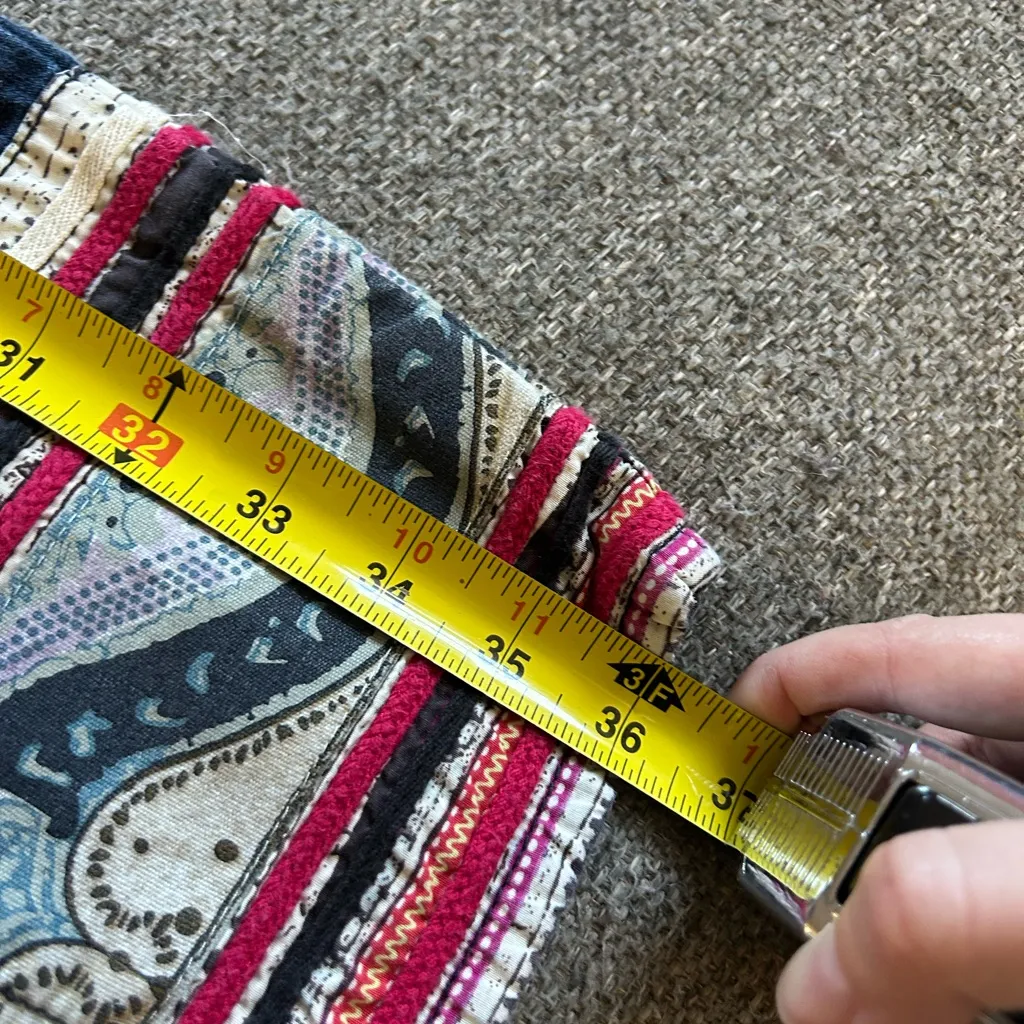 Pilcro by Letterpress Indigo Jeans with Multicolor Patchwork Hem | Size 28 - Image 11