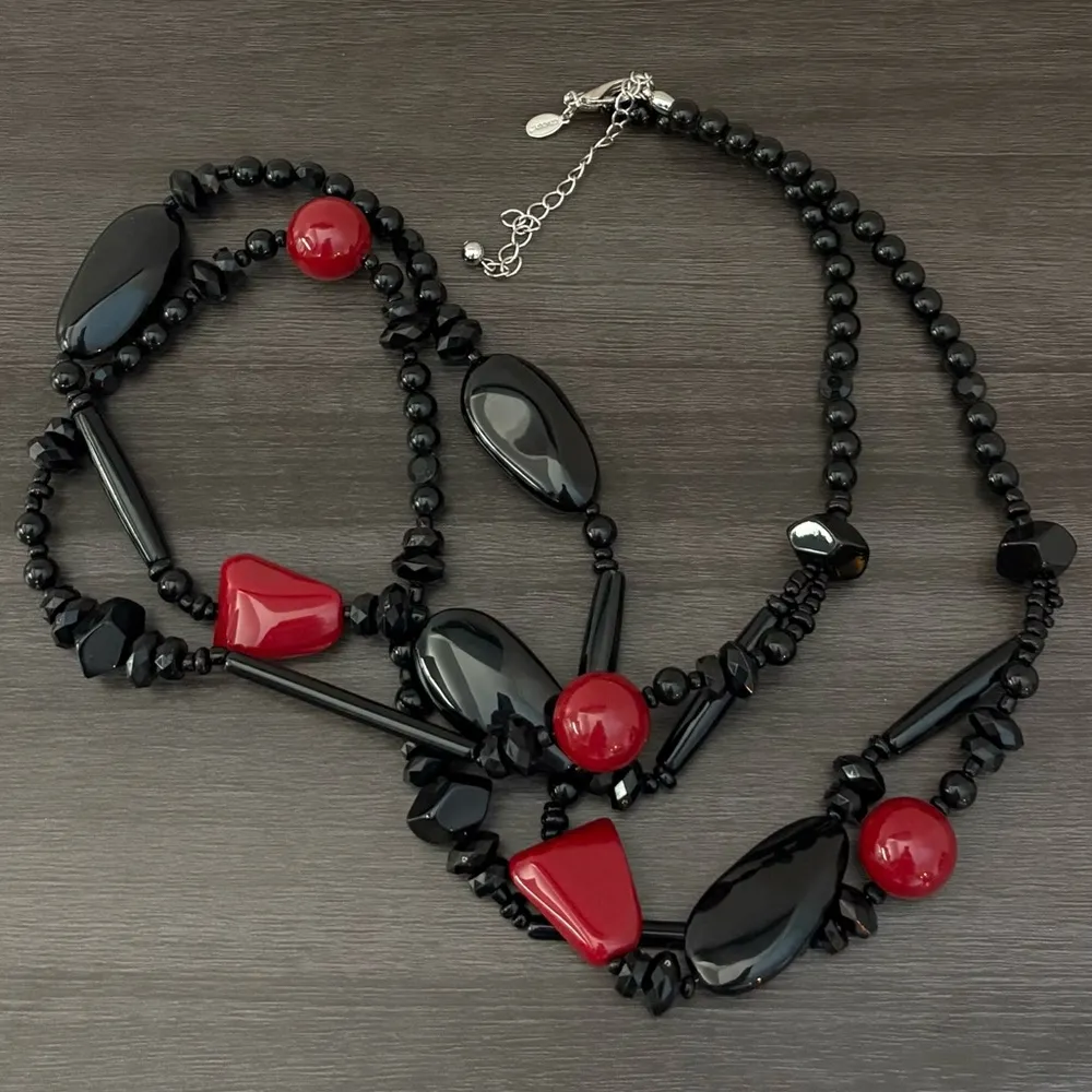 Chico’s Black & Red Long Statement Necklace - Image 2
