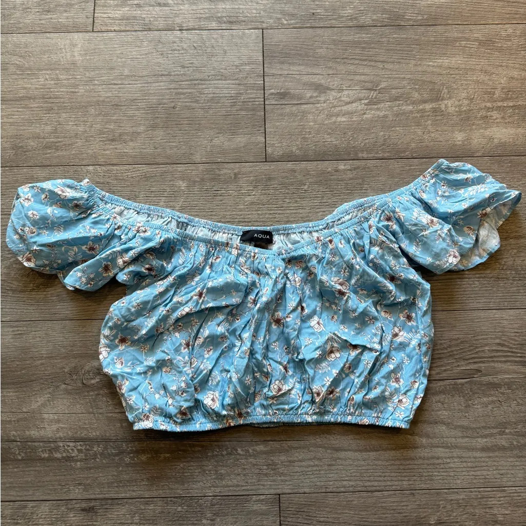 Aqua Blue Floral Crop Top - Image 2