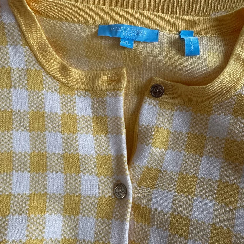 NEW Draper James Yellow Gingham Cardigan Sweater Check Preppy Spring Easter XL - Image 7