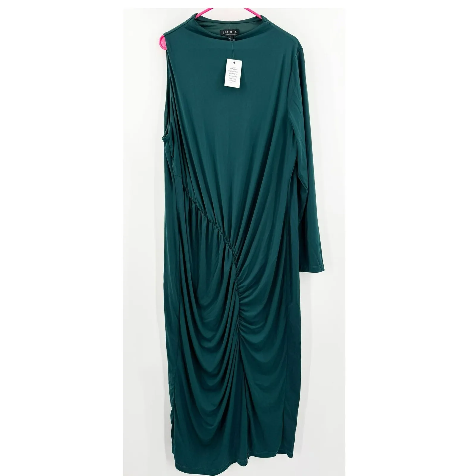 ELOQUII Dress Size 22 Ruched Single Long Sleeve NWT Plus Curvy Midi Dark Sea - Image 13