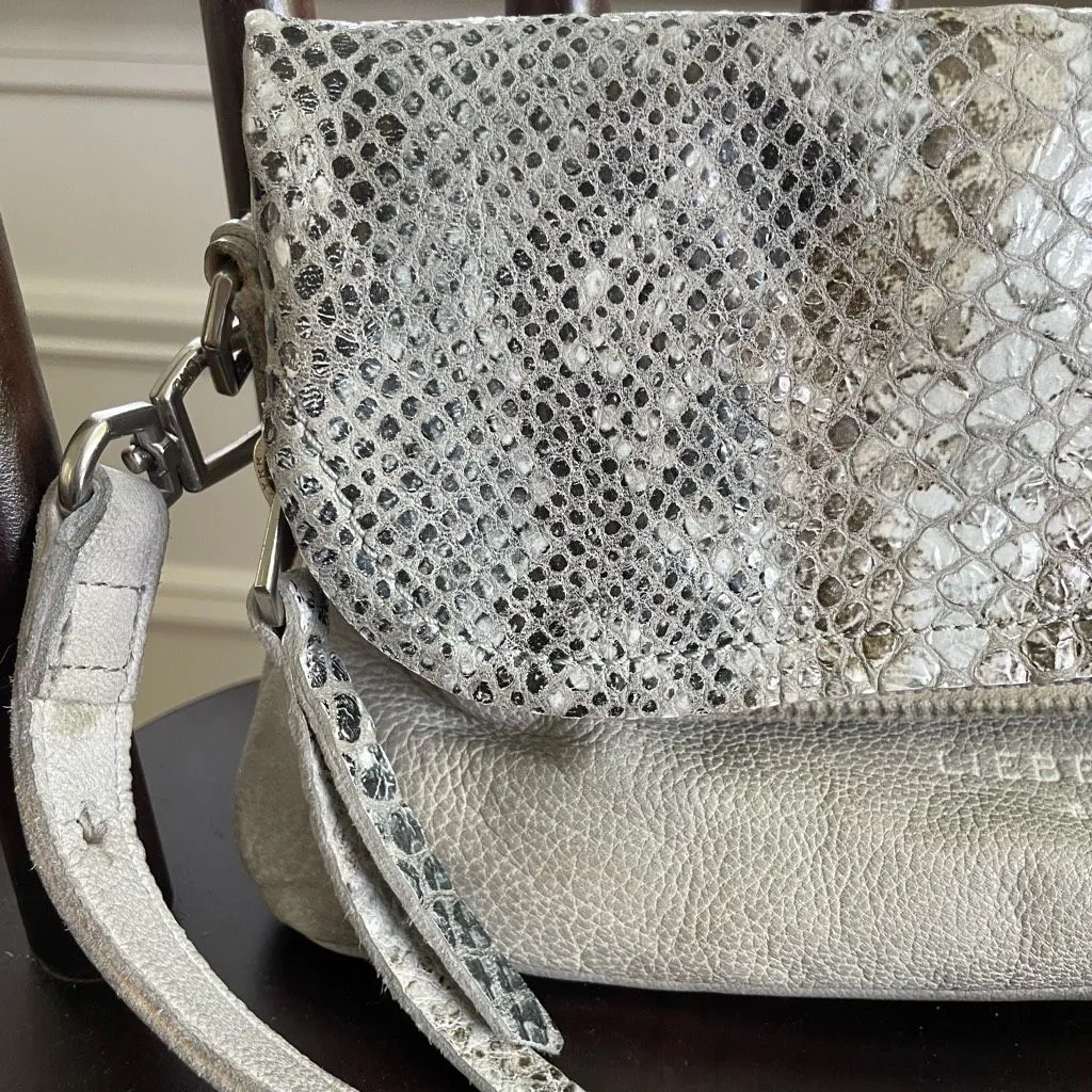 Liebeskind Berlin Nyala Goat Leather Colored Snake Crossbody Purse Bag Grey - Image 4