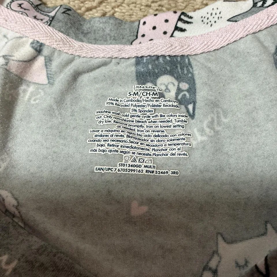 Peanuts Snoopy Cat Print Sleep Shirt Nightgown Womens S M Grey V Neck Cat Lady - Image 3