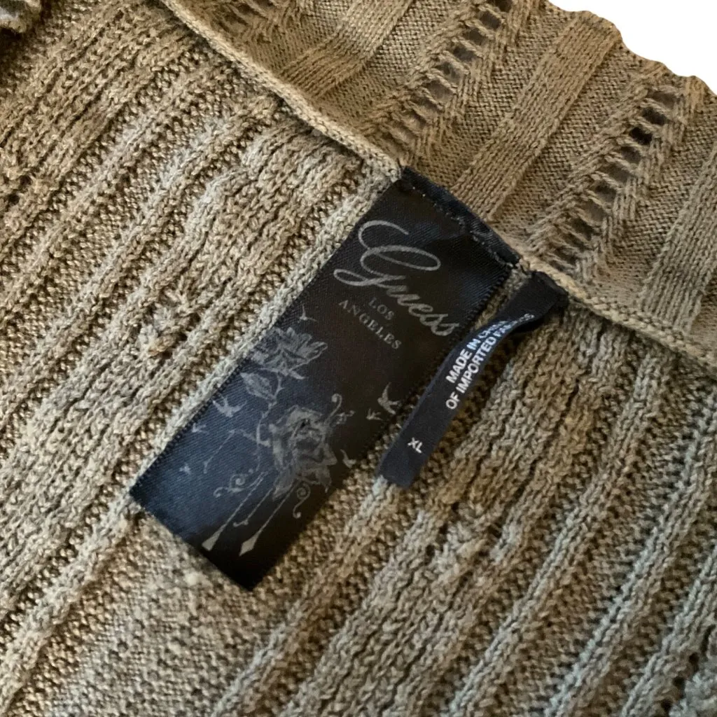 Guess Olive Green open Ribbed Knit V-Neck Sweater Womens Size XL Y2K  festival - Image 6