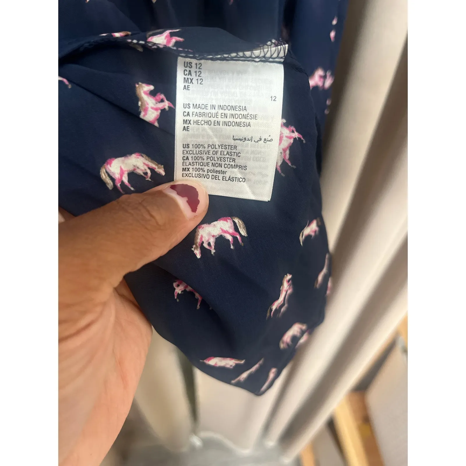 Charter Club Shirtdress womens dress Size 12 EUC Blue Pink Horse - Image 6