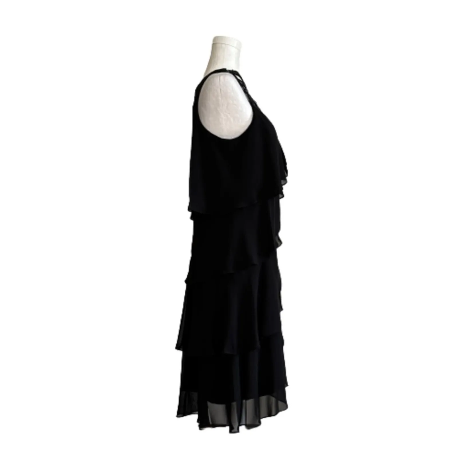 SLNY Dress Black Chiffon Beaded Neck Sleeveless Tiered Ruffle Cocktail 10 NEW - Image 7