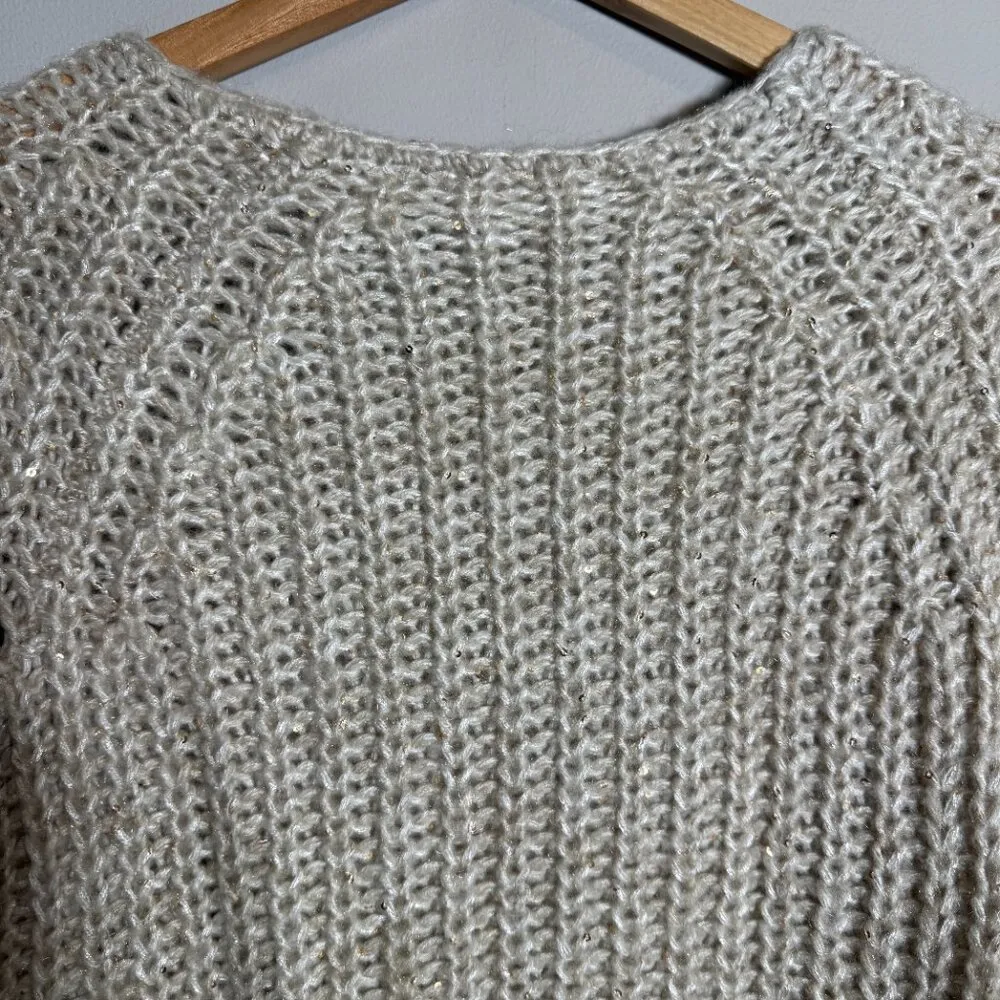 Anthropologie Knitted & Knotted Gold Sequin Chunky Knit Sweater Women's XS Ivory - Image 10