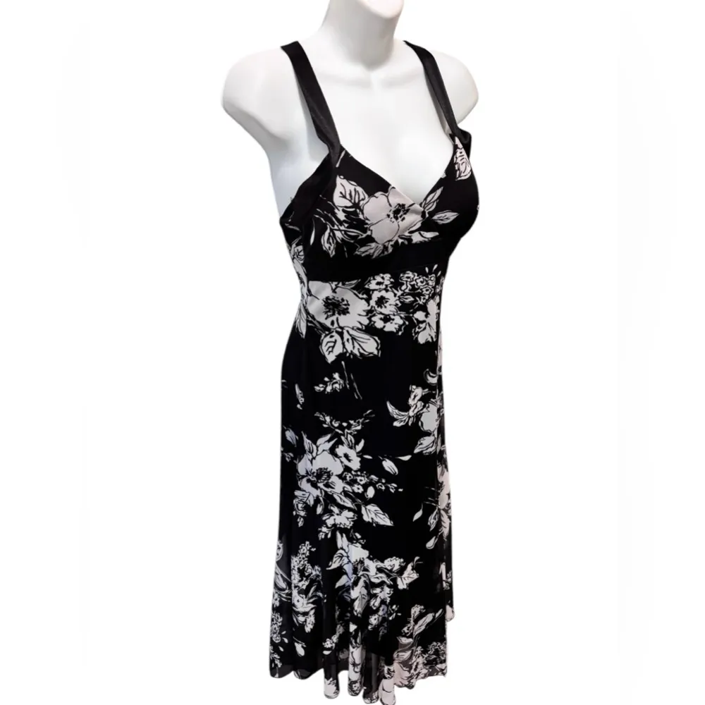 Y2K Black Floral Fairy Slip Halter Dress M Black Whimsy Goth Gypsy Whimsical - Image 2