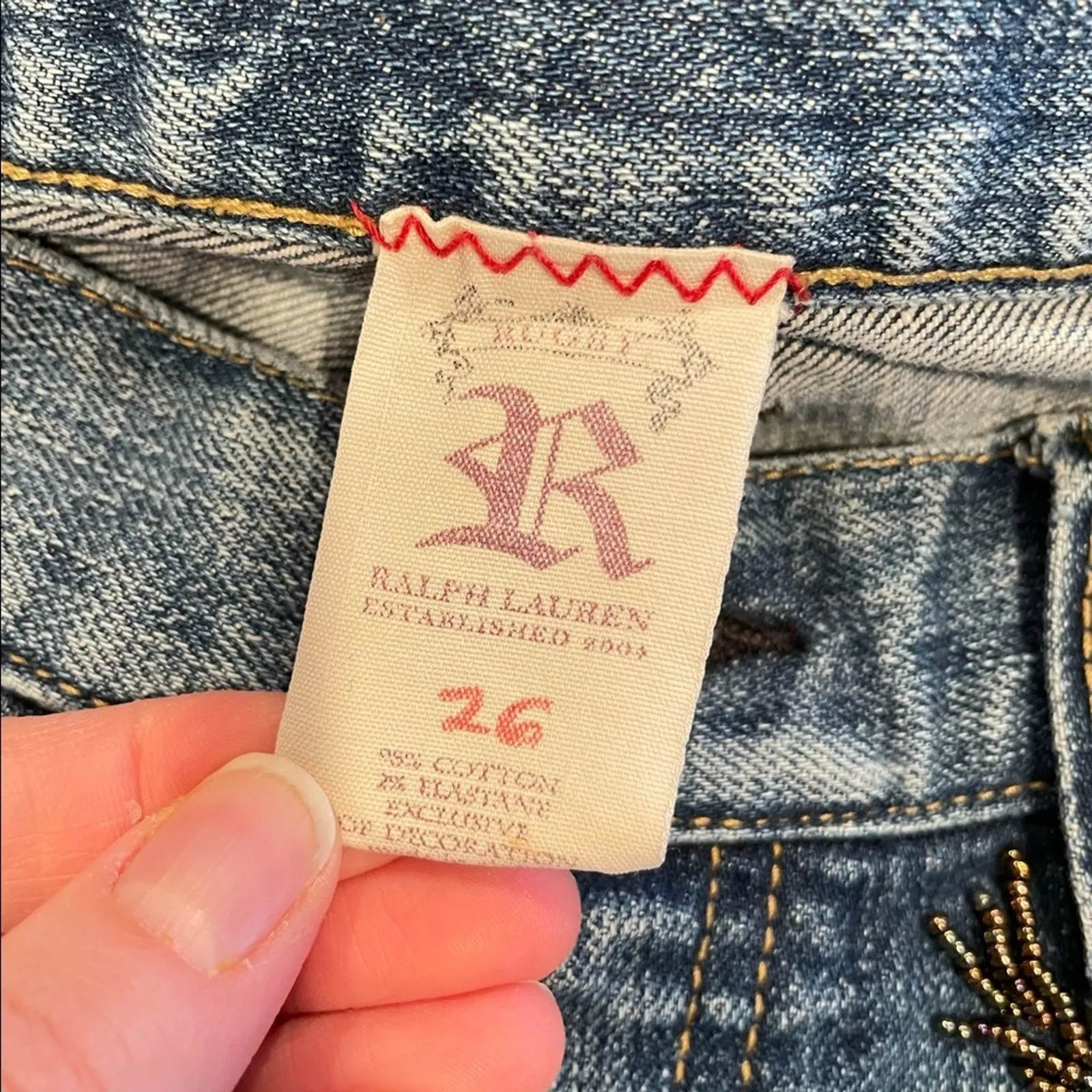 Ralph Lauren Low Rise Beaded Y2K Skinny Jeans Womens 26 Blue Western Denim Fall - Image 6