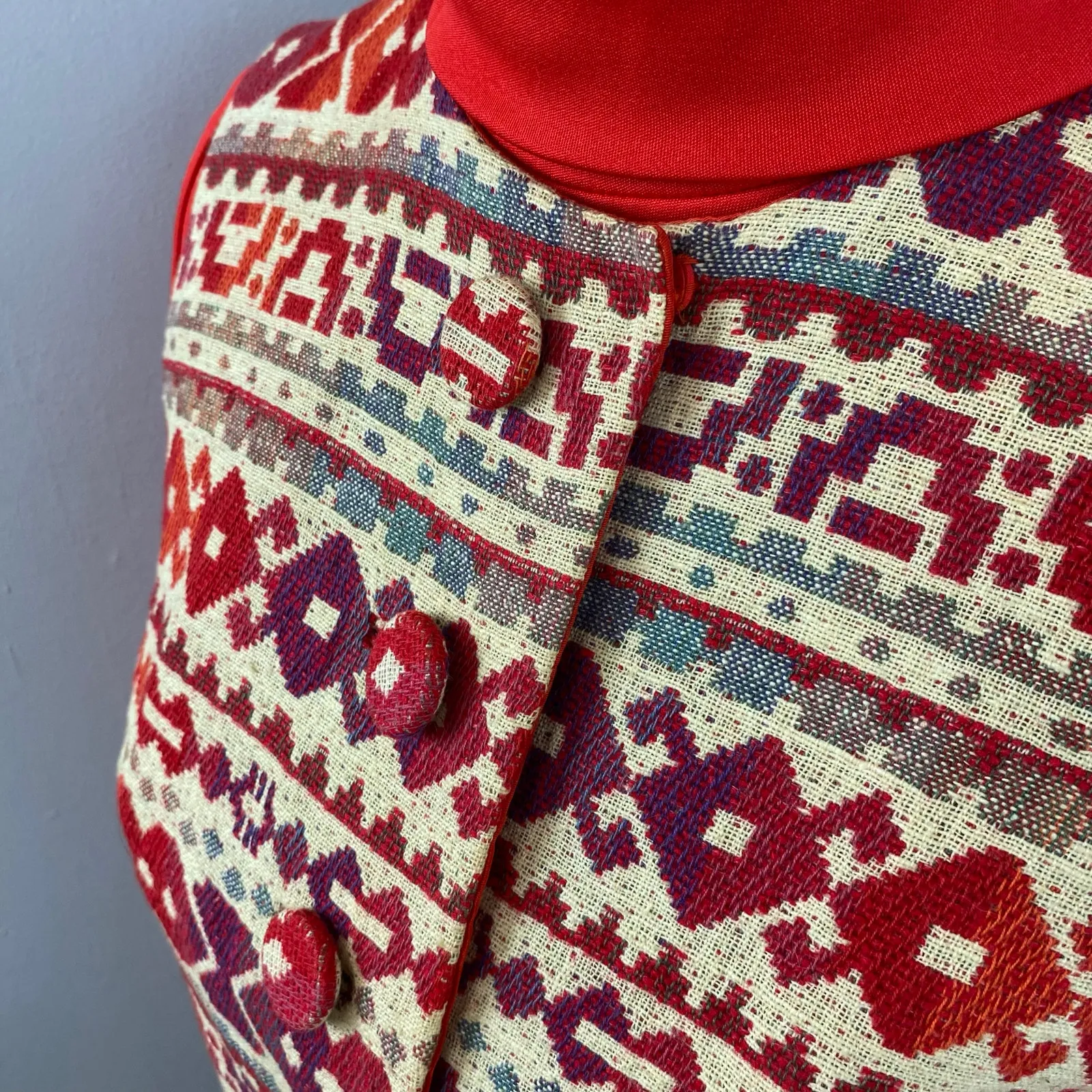 Vintage Mr Blackwell 1970s Midi Dress & Vest Set Folk - Image 3