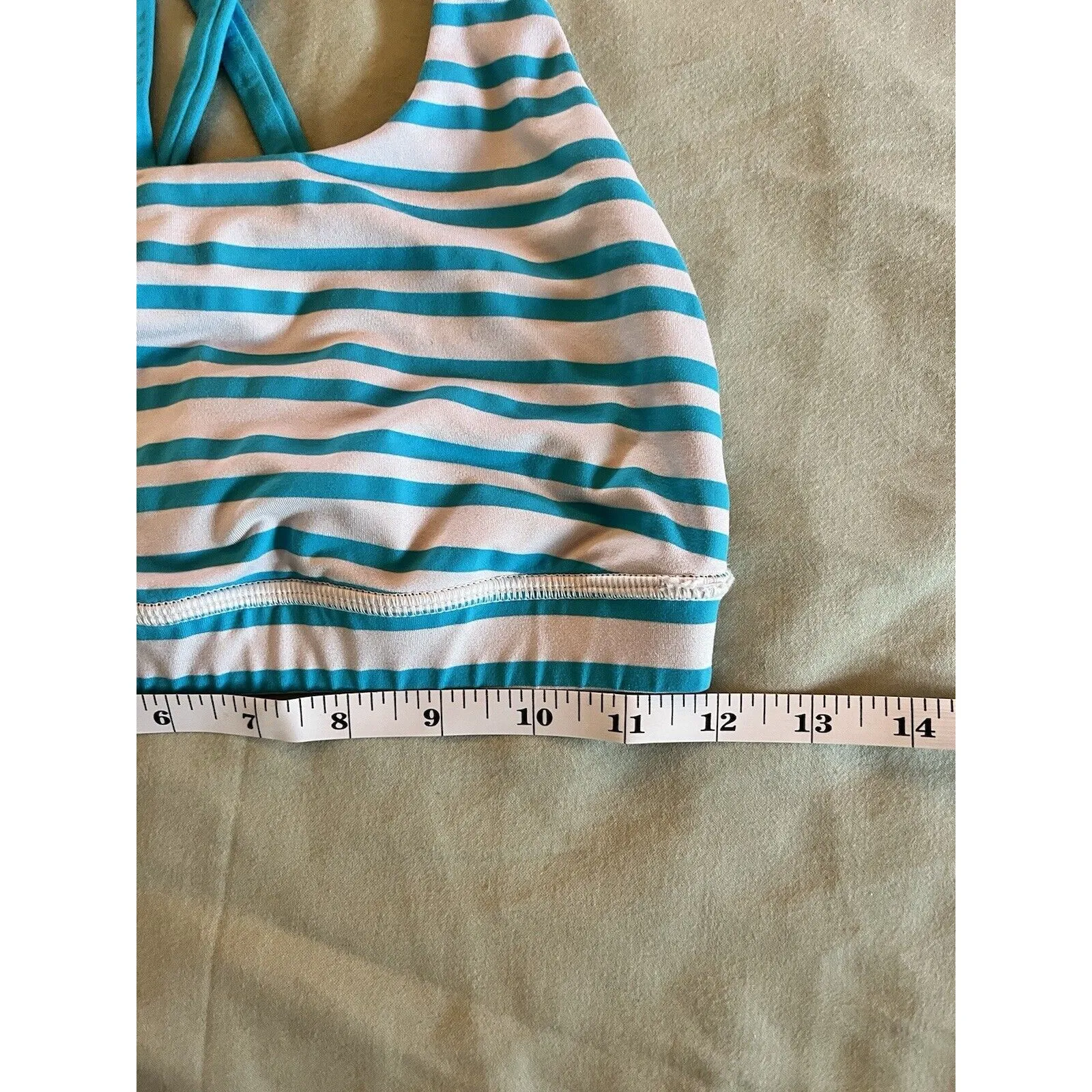 LULULEMON Energy Sports Bra WOMENS SZ 4 Spry Blue White Twin Stripe - Image 2