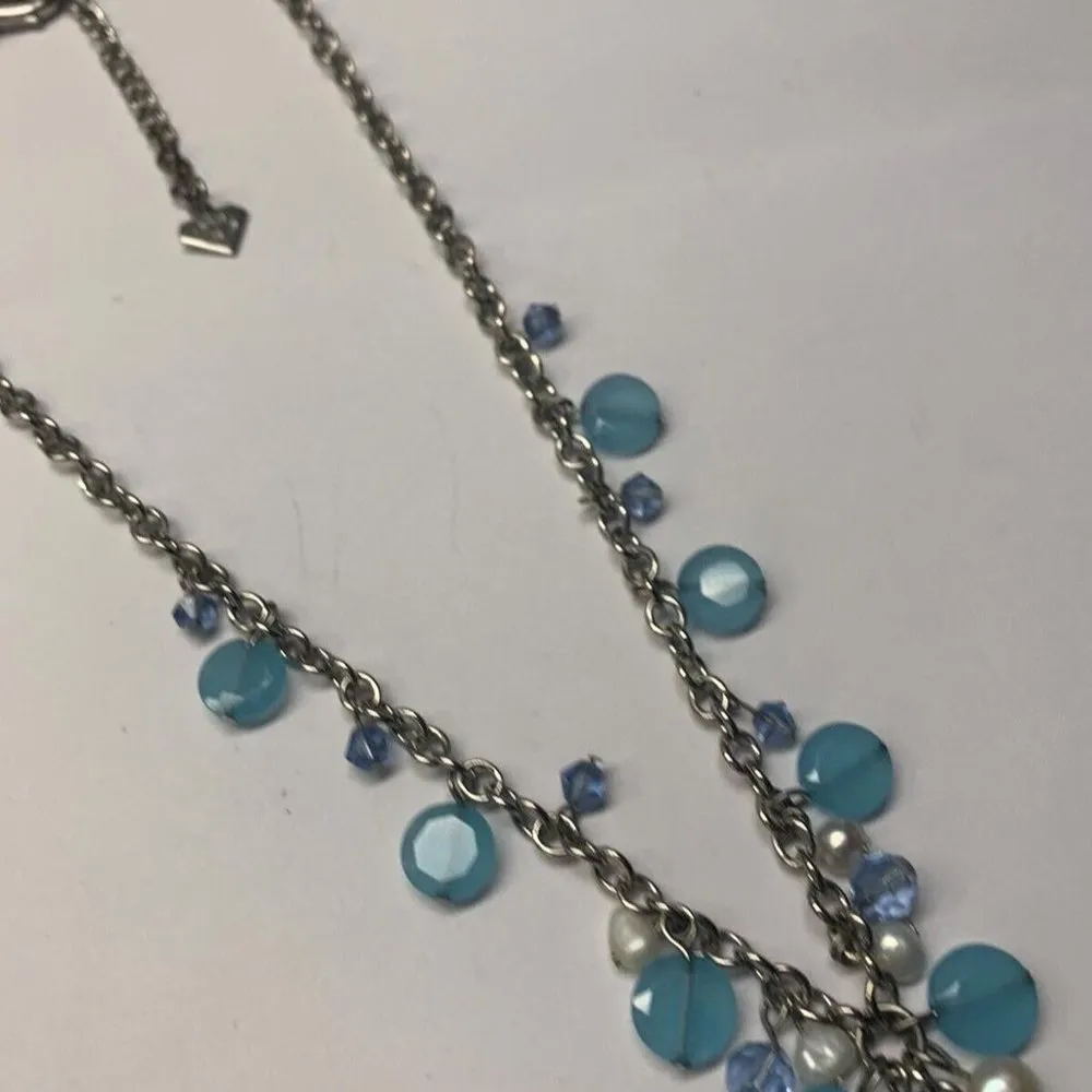 Signed Cookie Lee Silver Tone Blue Bead Costume Necklace - Image 5