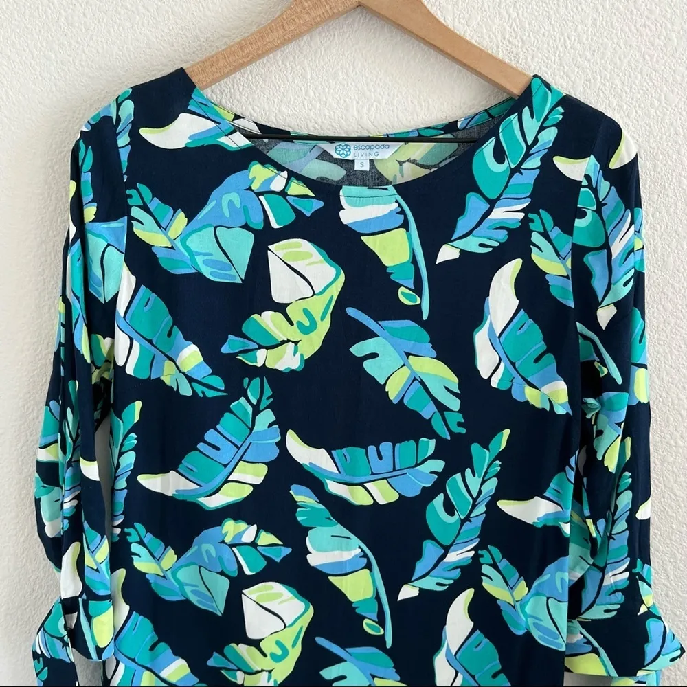 Escapada Living Abstract Tropical Floral Casual Dress Tie Arm Small - Image 4