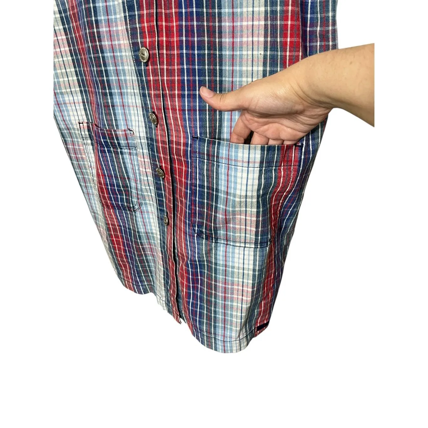 Vintage No Excuses 90s Y2K Jumper Dress Size L‎ Red Blue Plaid - Image 5