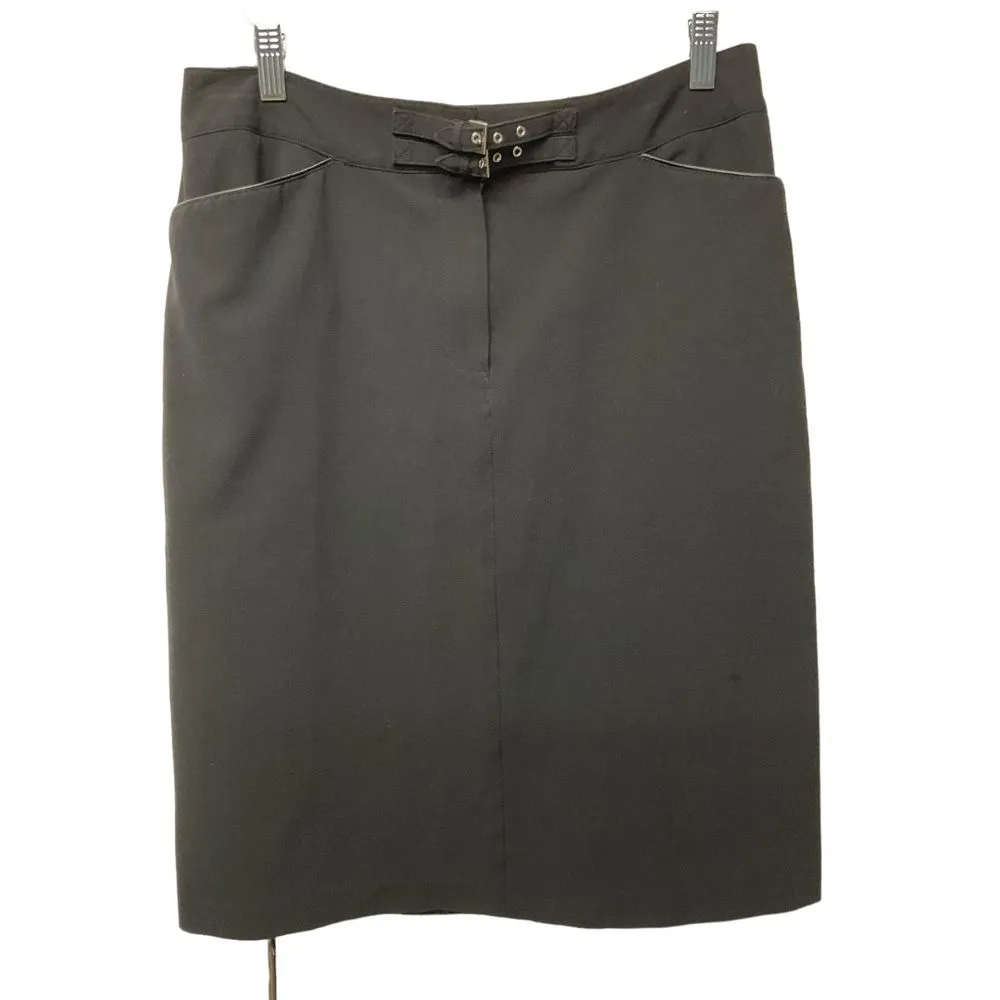 Larry‎ Levine Stretch Pencil Skirt Black Buckle Size 12 Classic Work Minimalist - Image 2