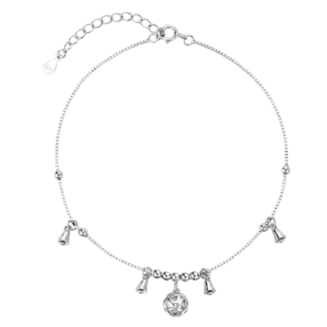 NEW 925 STERLING SILVER BELL ANKLE BRACELET, ADJUSTABLE, SILVER ANKLET - Image 2