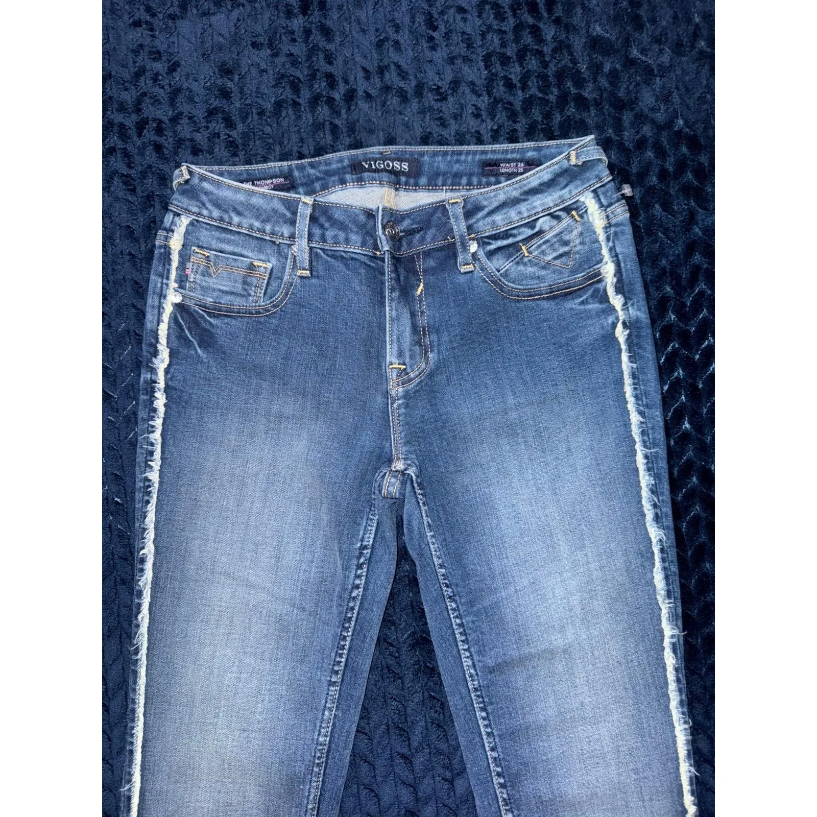 Vigoss The Thompson Tomboy Jeans Frayed‎ Trim Denim Blue Size 26 - Image 2