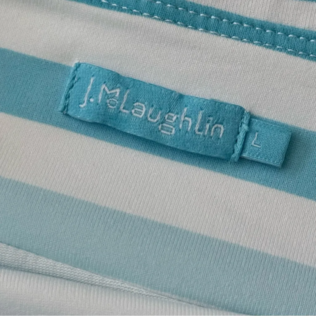 J. McLaughlin Skirt Women’s L Blue White Striped Tiered Overlay Nylon Spandex - Image 5