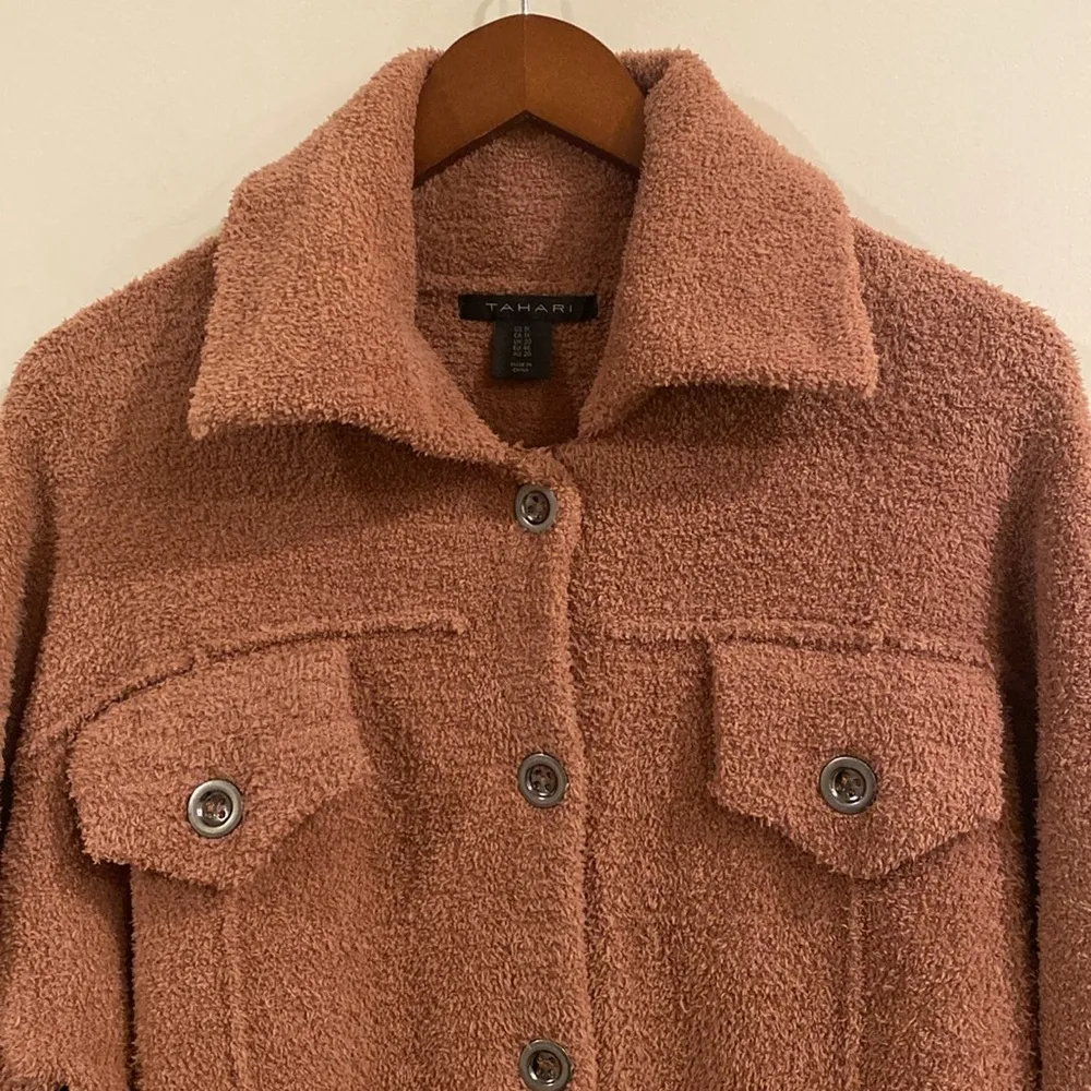 Sherpa Fuzzy Brown Copper Button Shacket Size 1X - Image 2