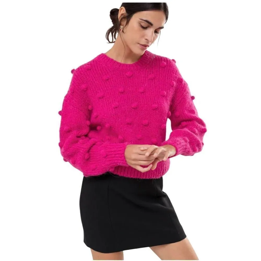 & Other Stories alpaca wool knit bobble fuschia sweater XS - Image 6