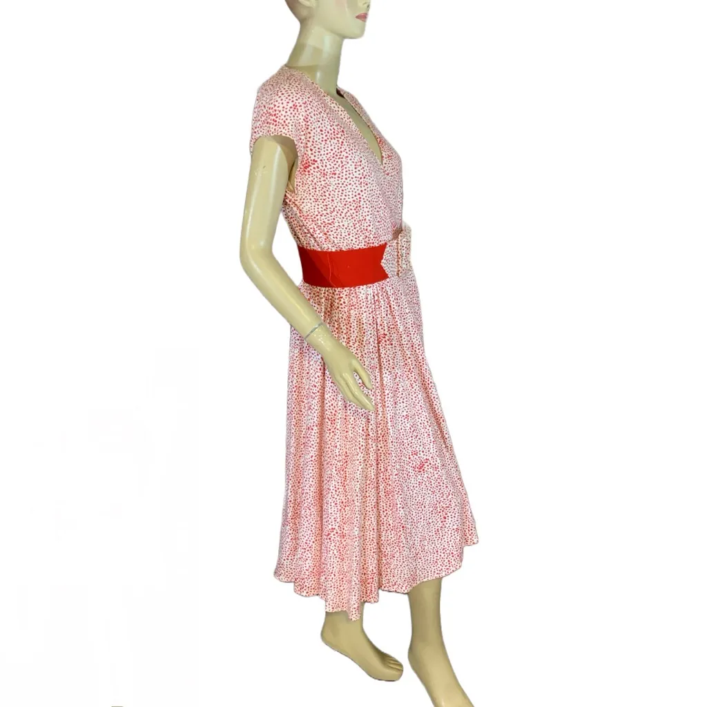 VINTAGE 1980'S NR I RED & WHITE JERSEY KNIT WRAP DRESS WITH MATCHING BELT (8) - Image 2