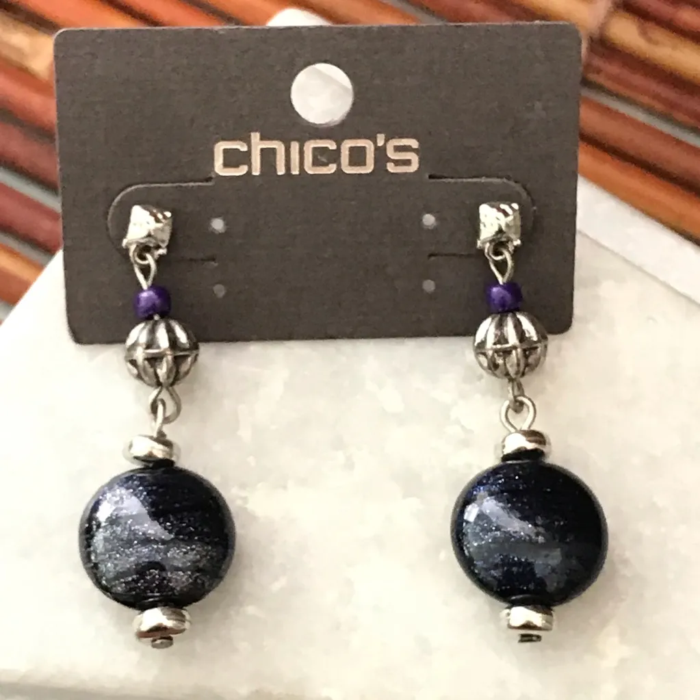 Chico’s Blue Dangle Post Silver Tone Earrings NWT - Image 2