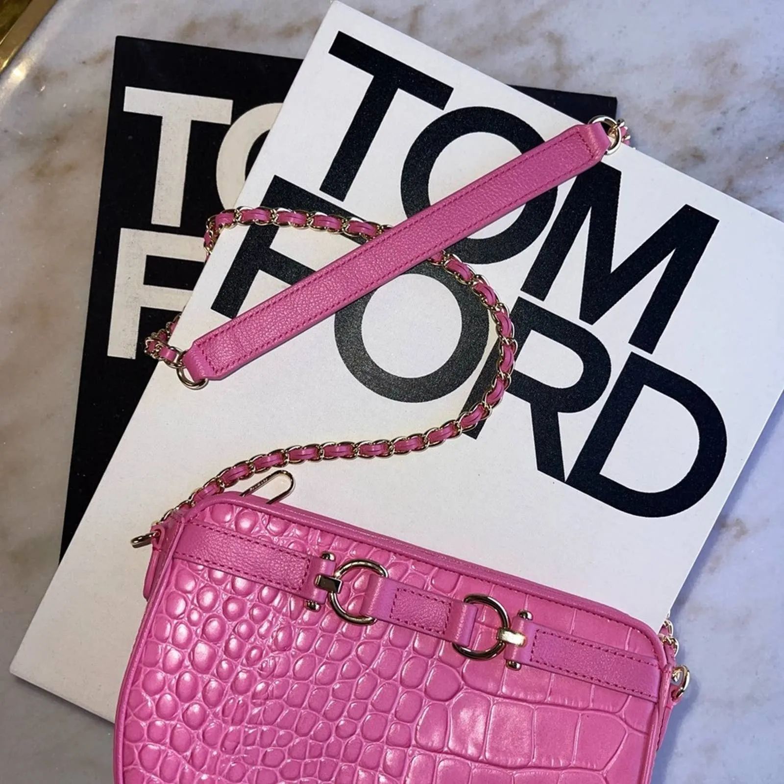 New Talbots Pink Leather Croc Embossed Crossbody Bag - Image 4