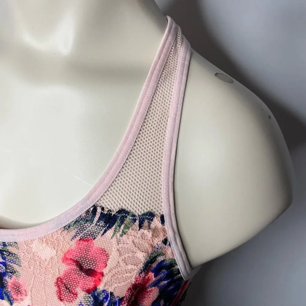 PINK Victoria's Secret Bra XS Floral Pink Purple Racerback Mesh Scoop Neck Lined - Image 3