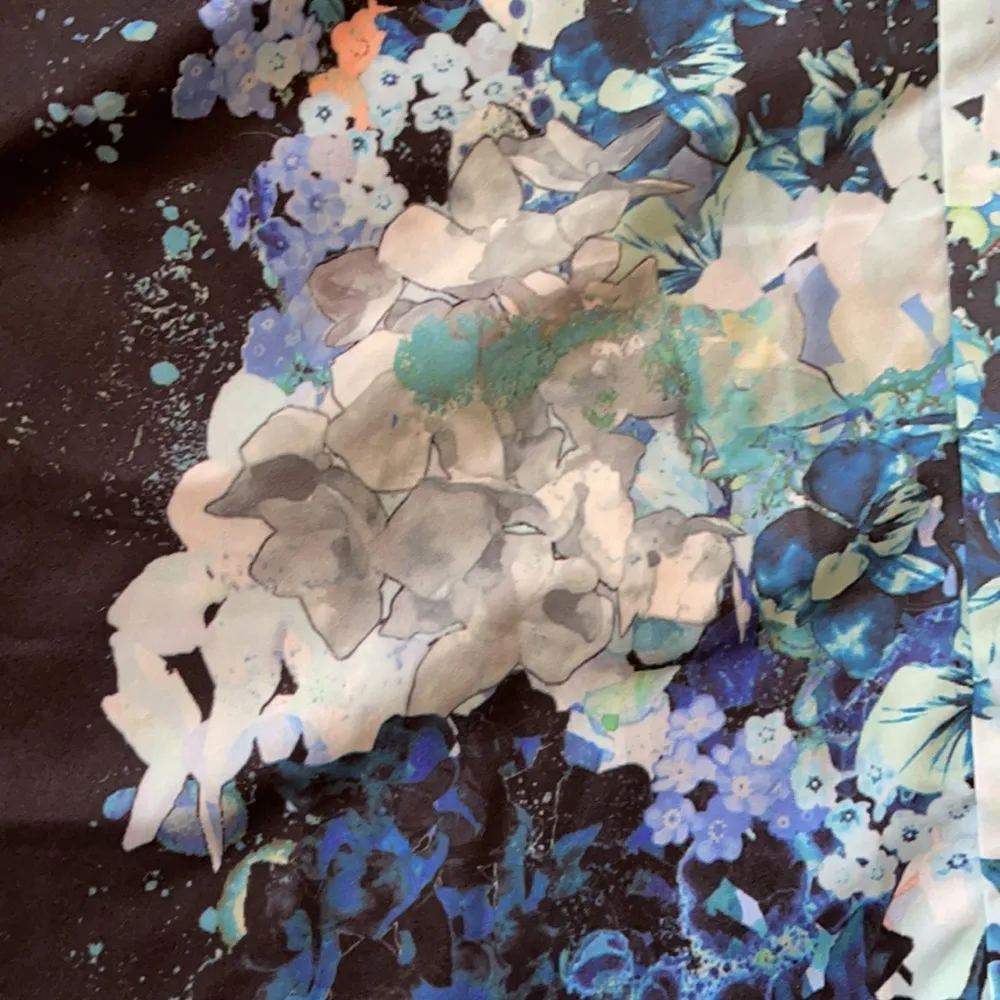 H&M Womens 12 Blue Floral Flower Long 3/4 Sleeve Midi Shift Dress Watercolor - Image 8