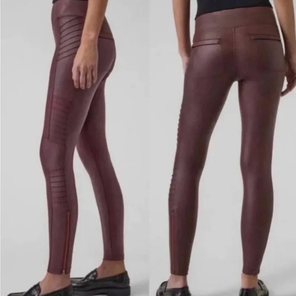 Athleta Delancey Gleam Moto Tight Legging Faux Leather size S Decadent Chocolate - Image 2