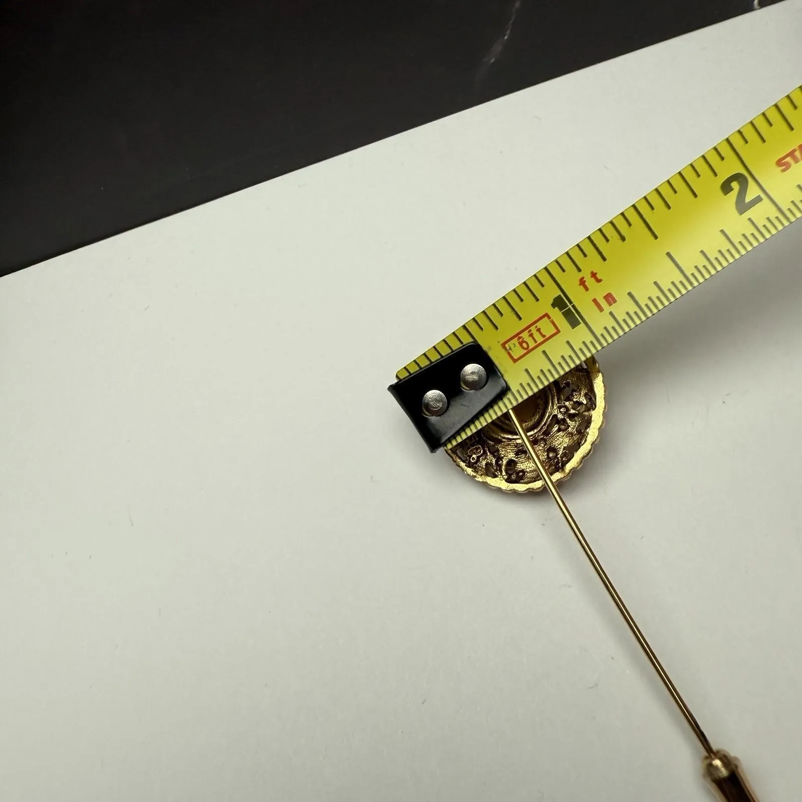 Vintage Signed PEP Gold Tone Red Lapel Stick Pin - Image 8