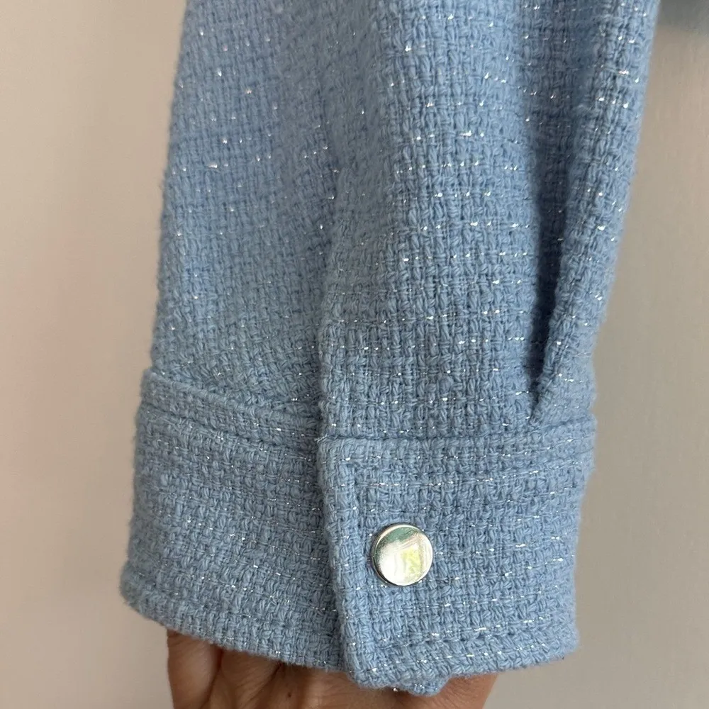 ZARA Blue Tweed‎ Sparkle Cropped Moto Jacket Women's Size S | Twee | Coquette - Image 4