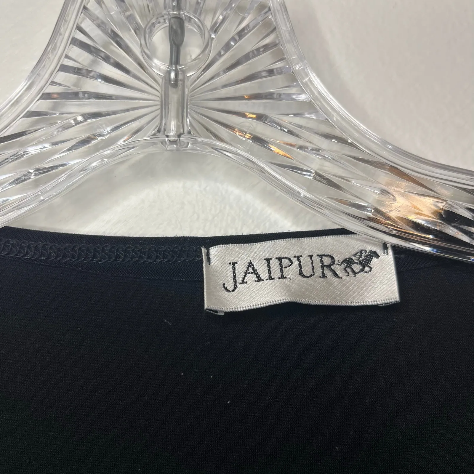 Jaipur Black Ruffle Top Animal Print Snake Leopard Trim Long Sleeve Blouse Sz SM - Image 2