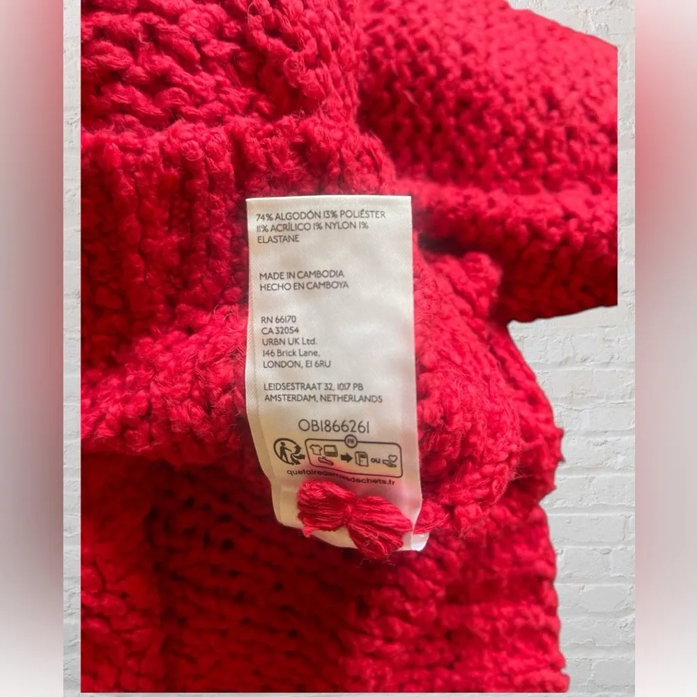 Pilcro Anthropologie Sailcloth Hooded Sweater Raspberry Red Sz Small Loose Knit - Image 9