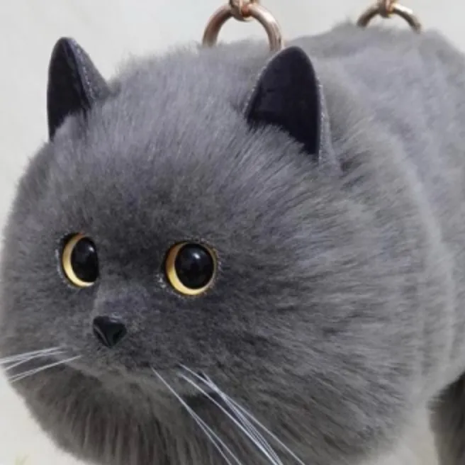 Adorably cute fluffy Cat Purse Plush Soft cat tail zipper Gray $122 handmade - Image 10