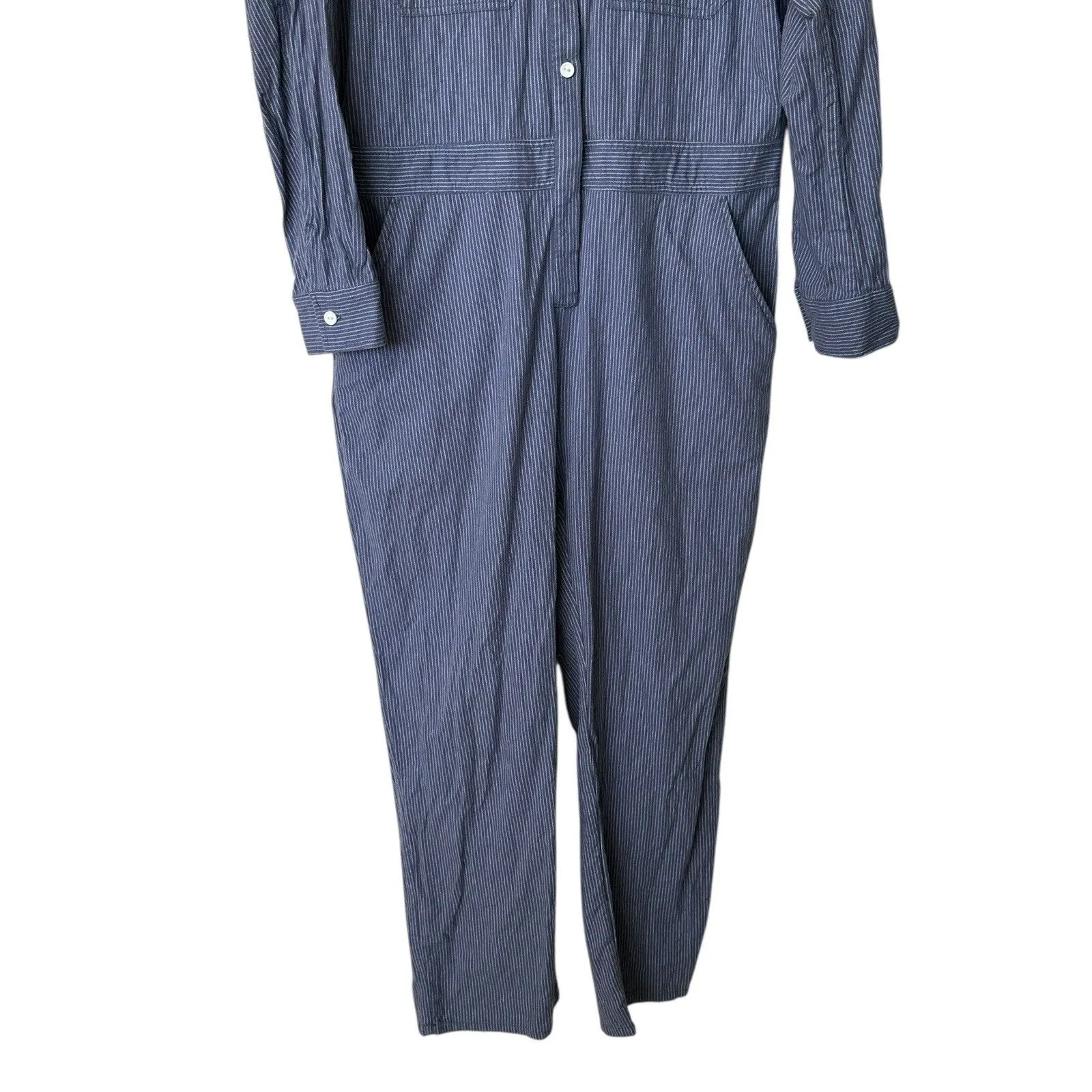 Brixton Hickory Striped Coveralls Jumpsuit Women Blue White Button Utility M Size M - Image 6