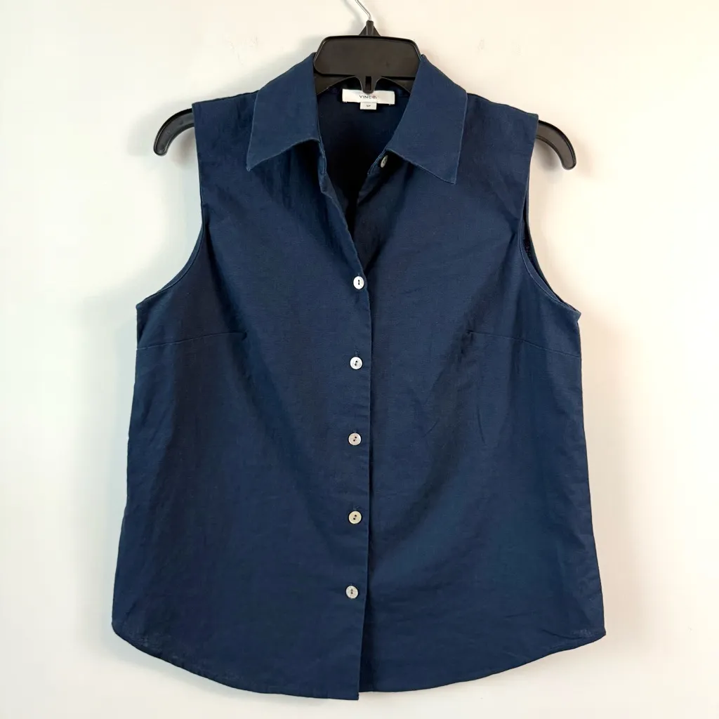 Vince Hemp Blend Sleeveless Shirt Blue S - Image 3