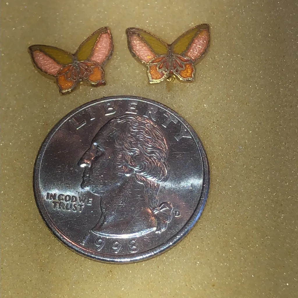 Pink and Orange Butterfly Cloisonné Stud Earrings - Image 5