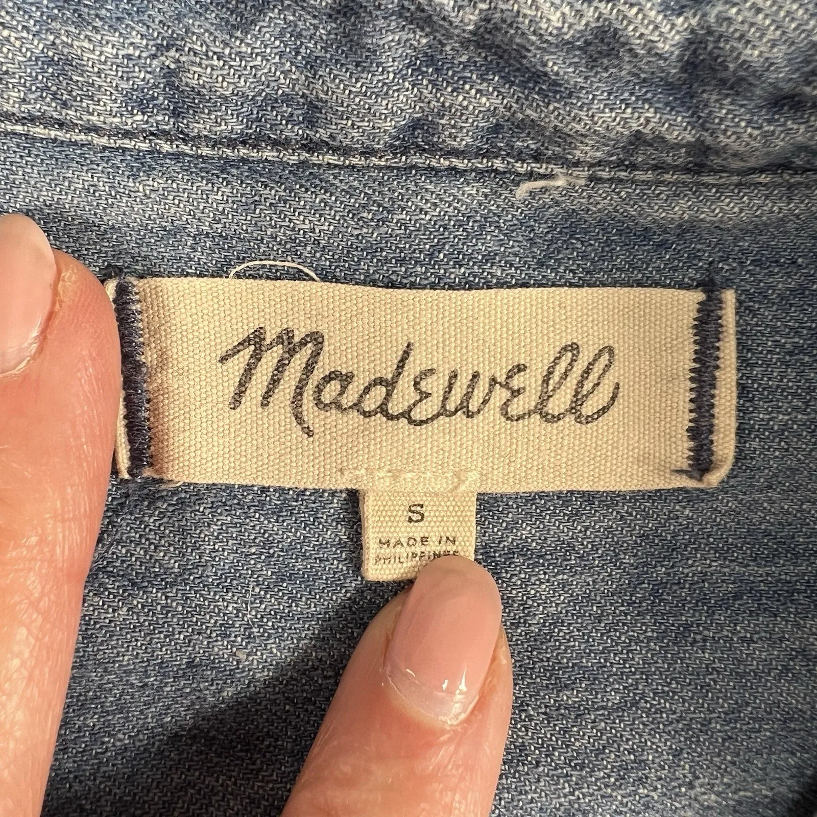 MADEWELL Sz S Courier Denim Dress Shirtdress Lauryn Wash Blue Relaxed Fit Casual - Image 8