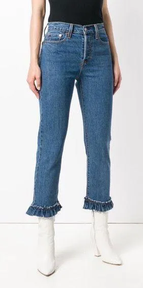 Wedgie Straight Ruffle Hem Jeans - Image 4