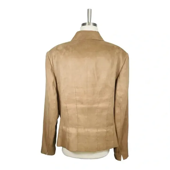 Talbots Faux Suede Tan Blazer Button Jacket‎ Lined Women Size 14 - Image 4