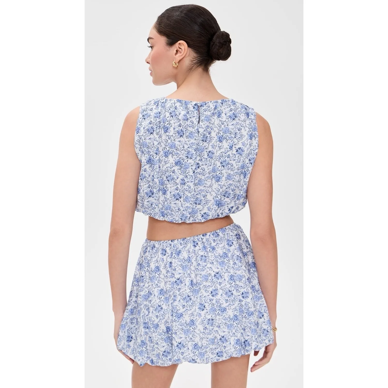 MINKPINK Blue & White Cottagecore Evelyn Bubble Crop Top & Skirt Set EUC Size S - Image 2