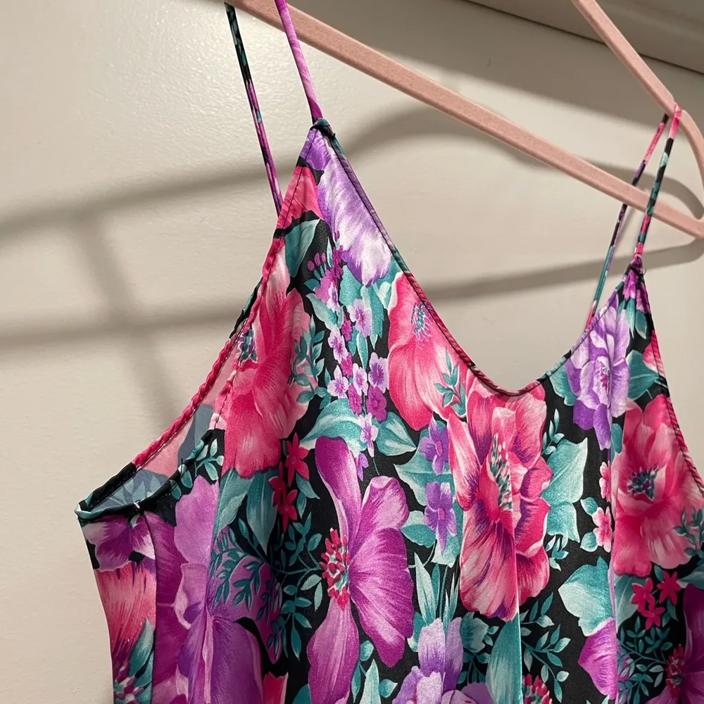 VTG 90s Pixiecore Purple & Pink Floral Patterned Cami Slip Mini Dress - M - Image 7