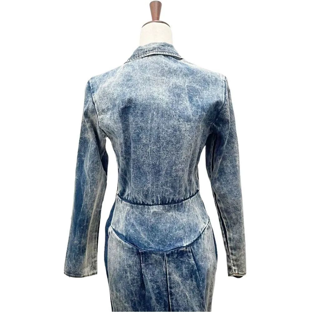 Vintage 80s Hollywood Blvd Acid Wash Denim Western Cowgirl Dress Women’s Size 6 Blue - Image 7